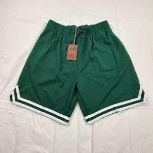Mitchell & Ness Mens XL Mesh Basketball Shorts Green White Striped Trim New
